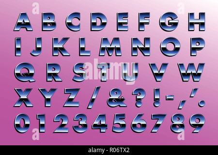 Retro 80 Briefe - Metallic Art. Vektor Alphabet, Symbole, Zahlen Stock Vektor