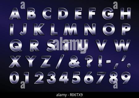Retro 80 Briefe - Metallic Art. Vektor Alphabet, Symbole, Zahlen Stock Vektor