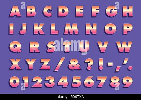 Retro 80 Briefe - Metallic Art. Vektor Alphabet, Symbole, Zahlen Stock Vektor