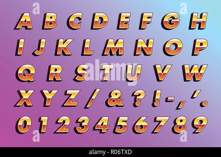 Retro 80 Briefe - Metallic Art. Vektor Alphabet, Symbole, Zahlen Stock Vektor