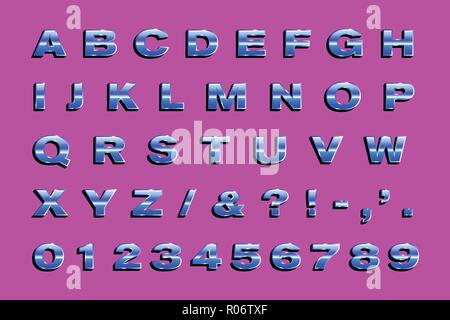 Retro 80 Briefe - Metallic Art. Vektor Alphabet, Symbole, Zahlen Stock Vektor