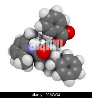 Denatonium Benzoat Hopfenmenge Agent. 3D-Rendering. Atome sind als Kugeln mit konventionellen Farbcodierung vertreten: Wasserstoff (weiß), Kohlenstoff (grau), o Stockfoto