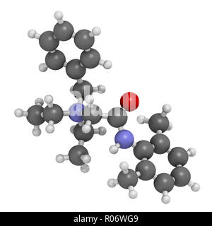 Denatonium Hopfenmenge Agent-Molekül. 3D-Rendering. Atome sind als Kugeln mit konventionellen Farbcodierung vertreten: Wasserstoff (weiß), Kohlenstoff (grau), o Stockfoto