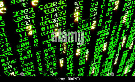 3D-Rendering des abstrakten Blöcke von Matrix Code im virtuellen Raum entfernt Stockfoto