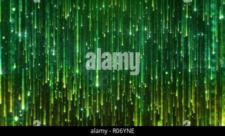 3D-Rendering des Fallen der helle Teilchen. Sternenregen auf einem dunklen Hintergrund mit glänzenden und glühende Sternchen Stockfoto