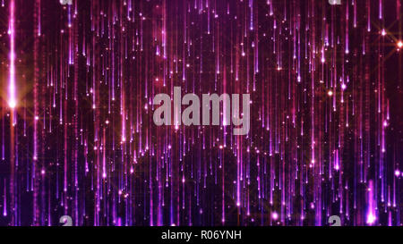 3D-Rendering des Fallen der helle Teilchen. Sternenregen auf einem dunklen Hintergrund mit glänzenden und glühende Sternchen Stockfoto