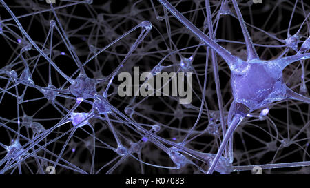 3D-Rendering eines Netzes von Neuron Zellen und Synapsen, durch die elektrischen Impulse und Einleitungen Pass bei der Übertragung von Informationen in Stockfoto