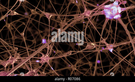 3D-Rendering eines Netzes von Neuron Zellen und Synapsen, durch die elektrischen Impulse und Einleitungen Pass bei der Übertragung von Informationen in Stockfoto