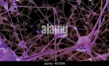 3D-Rendering eines Netzes von Neuron Zellen und Synapsen, durch die elektrischen Impulse und Einleitungen Pass bei der Übertragung von Informationen in Stockfoto