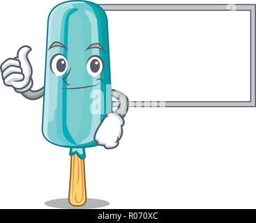 Daumen hoch mit board Obst Eis auf stick Cartoon Stock Vektor