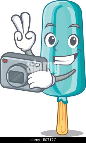 Fotograf Eis geformt mit Stick Cartoon Stock Vektor