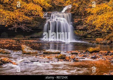 Der Kessel fällt, kleiner Wasserfall in Heidelsheim, North Yorkshire, Wensleydale, England Stockfoto
