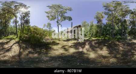 360 Grad Panorama Ansicht von Die Hütte im Wald.
