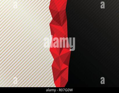 Abstrakte rote low Polygon weiß und schwarz Kontrast Hintergrund mit Gold Muster Linien Textur. Vector Graphic Design Stock Vektor
