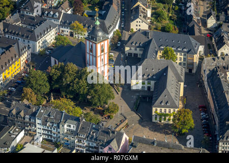 Luftaufnahme, Protestantische Nikolaikirche Siegen Krämer Alley, St. Marien in Siegen, Untere Metzgerstraße, Rathaus Siegen, Markt, Kreis Siegen-Wittgenstein, Stockfoto