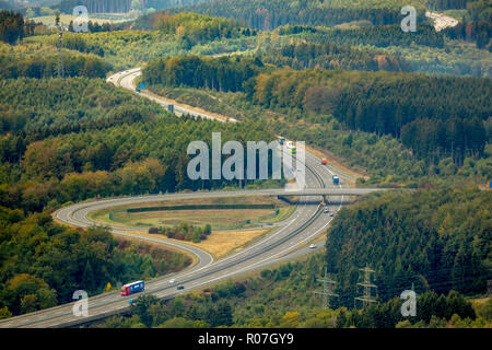 Autobahn Dreieck Wenden, A4, B54 Autobahn, Krombach, Beginn der Autobahn A4 von Olpe nach Köln, Autobahn Anfang Altenkleushei Stockfoto