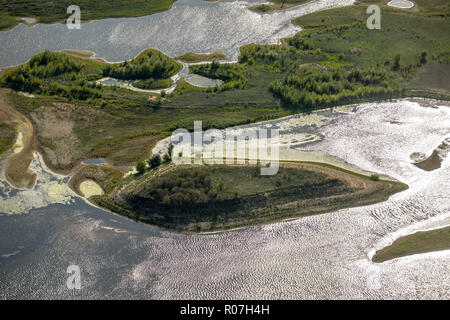 Luftaufnahme, Lippedelta, neuer Öffnung des Mundes, der Ebbe, Sandbänke, Fluss, Mündung in den Rhein, Lippedorf, Wesel, Ruhrgebiet, Niederrhein, nördlich Rhin Stockfoto