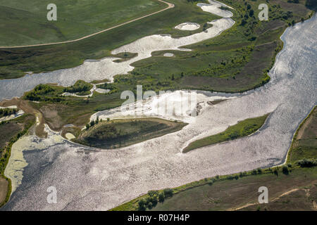 Luftaufnahme, Lippedelta, neuer Öffnung des Mundes, der Ebbe, Sandbänke, Fluss, Mündung in den Rhein, Lippedorf, Wesel, Ruhrgebiet, Niederrhein, nördlich Rhin Stockfoto