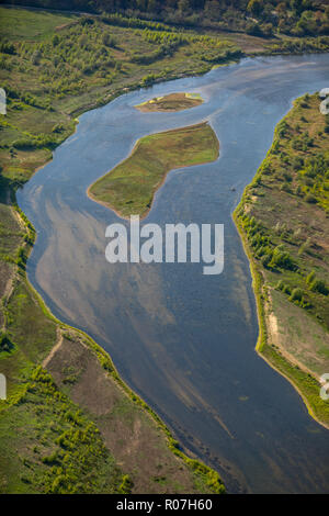 Luftaufnahme, Lippedelta, neuer Öffnung des Mundes, der Ebbe, Sandbänke, Fluss, Mündung in den Rhein, Lippedorf, Wesel, Ruhrgebiet, Niederrhein, nördlich Rhin Stockfoto