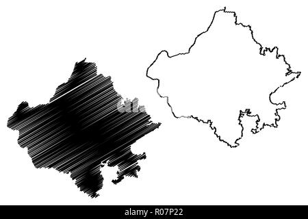 Rajasthan (Mitgliedstaaten und Union gebieten von Indien, Föderierte Staaten, Republik Indien) Karte Vektor-illustration, kritzeln Skizze Staat Karte Stock Vektor