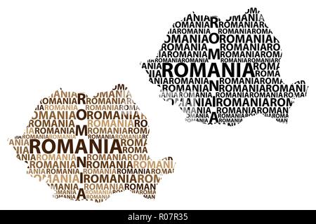 Skizze Rumänien schreiben Text Karte, Rumänien - in der Form des Kontinents, Karte Rumänien - braun und schwarz Vector Illustration Stock Vektor