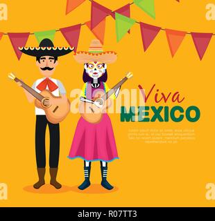 Mariachi Mann mit catrina und Party banner Stock Vektor