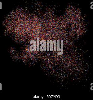 Bunte Explosion von Konfetti. Körnig abstrakt bunt Textur auf schwarzen Hintergrund isoliert. Flaches Design Element. Vector Illustration, eps 10. Stock Vektor