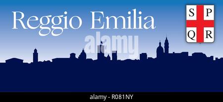 Reggio Emilia Skyline der Stadt und Wappen, Emilia Romagna, Italien, Vektor, Abbildung Stock Vektor