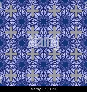 Dekorative Muster besteht aus sich wiederholenden dekorativen Formen mit verwoben Linien in blauen Farbtönen auf der Mute grauer Hintergrund, nahtlose Vektor als Fabri Stock Vektor