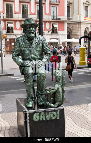 Street artist mit Gaudi Aussehen auf Las Ramblas, Barcelona, Spanien Stockfoto