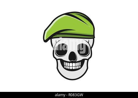 Schädel und grüne Militär hat Logo Designs Inspiration, Vektor, Abbildung Stock Vektor