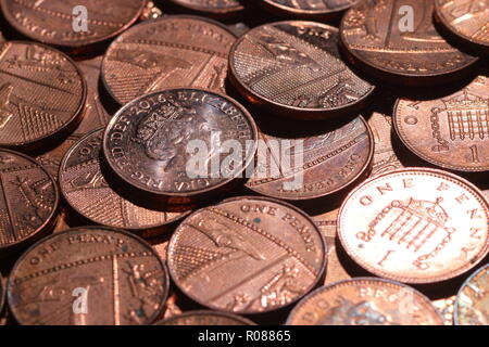 Ein Haufen von einem Cent Münzen Stockfoto