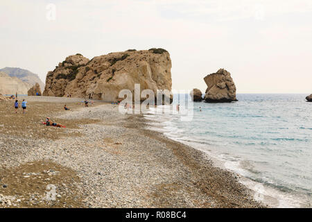 Aphrodites Felsen Petra tou Romiou, Geburtsort der Aphrodite, Paphos, Zypern Oktober 2018 Stockfoto