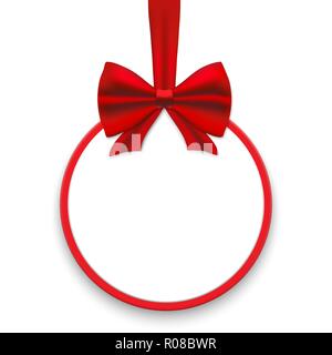 Weihnachten runde Papier Karten mit roten Bändern und satinschleifen. Vector Illustration. Stock Vektor