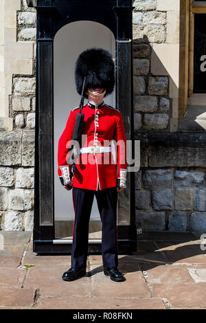 London, England, UK-Mai 17,2014: Royal Guard stand in der Nähe der Lackierkabine Stockfoto