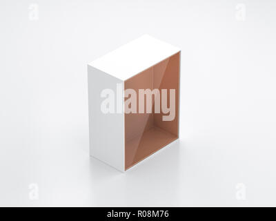 White Box mockup mit transparentem Fenster und goldene Folie Karton innen, 3D-Rendering