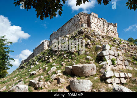 The Governor's Palace an der Maya Ruinen von Uxmal, Yucatan, Mexiko. Stockfoto