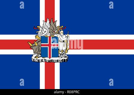 Original Flagge Island mit Wappen Stock Vektor