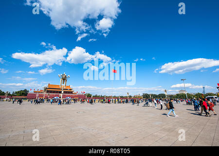 Tian'anmen Platz am Vorabend des Nationalen Tag Stockfoto