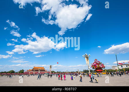 Tian'anmen Platz am Vorabend des Nationalen Tag Stockfoto