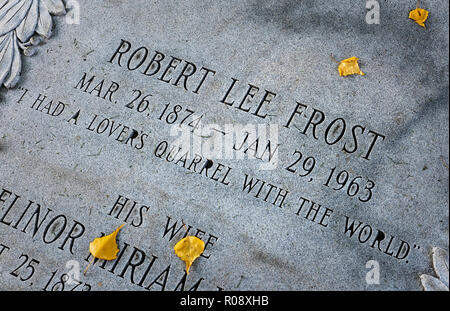 Beerdigung marker Der amerikanische Dichter Robert Frost, Bennington, Vermont, USA. Stockfoto