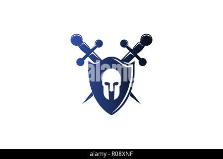 Krieger Schild und Schwert schützen Logo Design Inspiration Stock Vektor