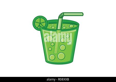 Grüner Saft auf Glas Logo Design Inspiration Stock Vektor