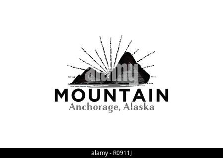 Hand zeichnen hipster Berg logo und Star Burst Designs Inspiration isoliert auf weißem Hintergrund Stock Vektor