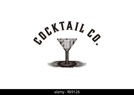 Hand gezeichnet von Glas, cocktail Logo Designs Inspiration isoliert auf weißem Hintergrund Stock Vektor
