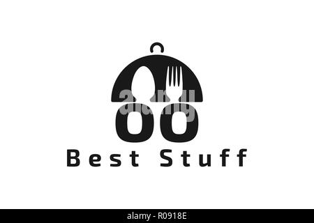 Teller, Löffel, Gabel, Buchstabe O O restaurant logo Designs Inspiration isoliert auf weißem Hintergrund Stock Vektor