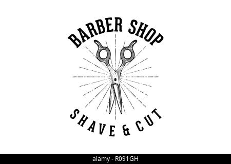 Hand gezeichnet scissor, vintage Barber Shop Logo Designs Inspiration isoliert auf weißem Hintergrund Stock Vektor