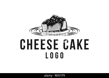 Hand gezeichnet Stück Käse Kuchen Logo Designs Inspiration isoliert auf weißem Hintergrund Stock Vektor