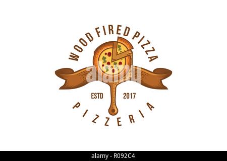 Vintage Holzofen Pizza Logo Designs Inspiration isoliert auf weißem Hintergrund Stock Vektor