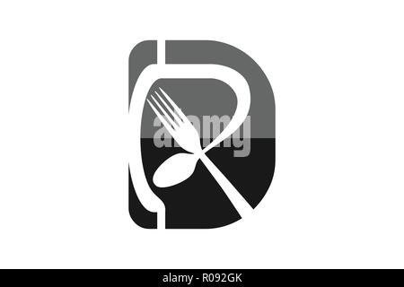 Buchstabe D R, Löffel und Gabel, Restaurant Logo Designs Inspiration isoliert auf weißem Hintergrund Stock Vektor